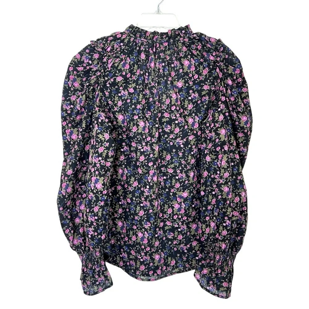 Free People Meant To Be Dark Floral Romantic Top S NWOT Black Ruffle Feminine